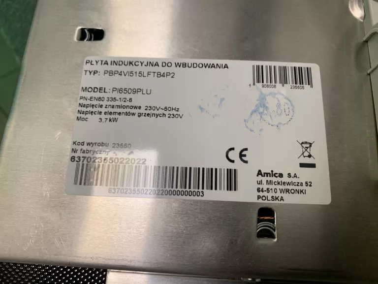 PŁYTA ELEKTRYCZNA DO ZABUDOWY AMICA PI6509PLU