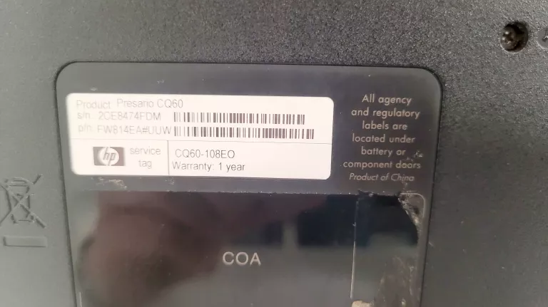 LAPTOP HP COMPAQ PRESARIO CQ60 TORBA ZASILACZ
