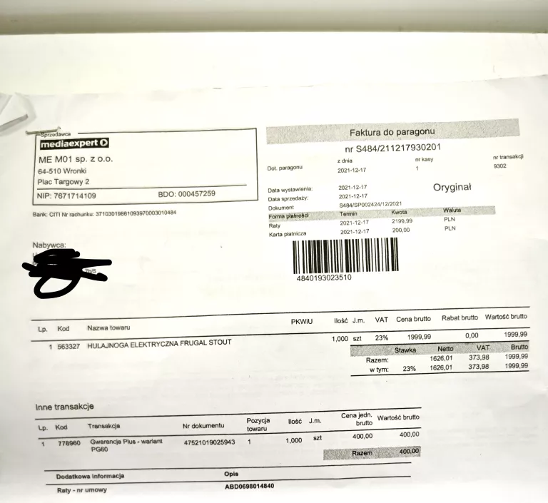HULAJNOGA ELEKTRYCZNA FRUGAL STOUT FAKTURA GW!