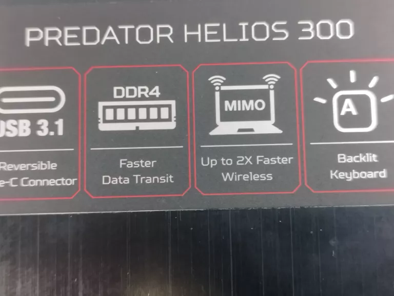 LAPTOP ACER PREDATOR HELIOS 300 GTX 1050 TI 8GB RAM I5-8300H