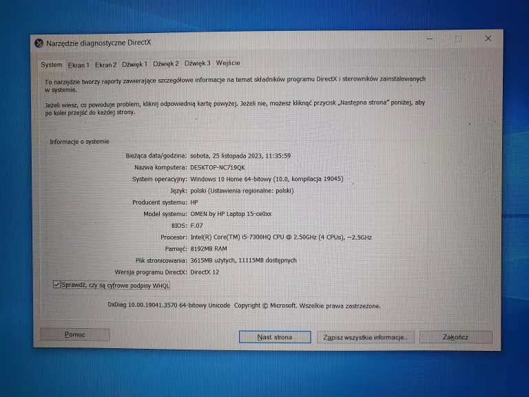 LAPTOP GAMINGOWY HP OMEN 15-CE008NW I5 8/512 GTX1050