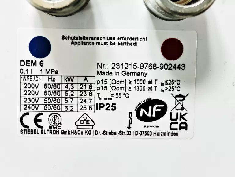 PRZEPŁYWOWY PODGRZEWACZ DO WODY STIEBEL ELTRON DEM 6 231215 5.7 KW