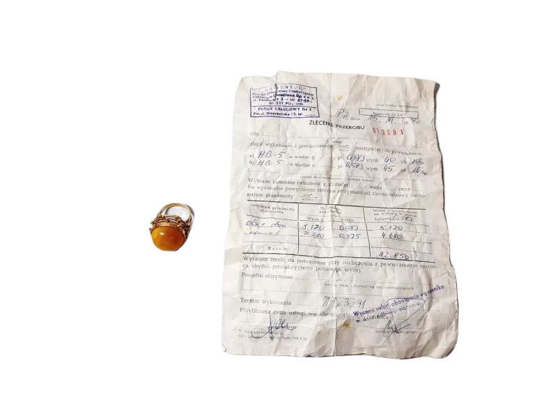 ZŁOTY PIERŚCIONEK Z DUŻYM OCZKIEM VINTAGE 12,85G P.585 + CERTYFIKAT 1991R.