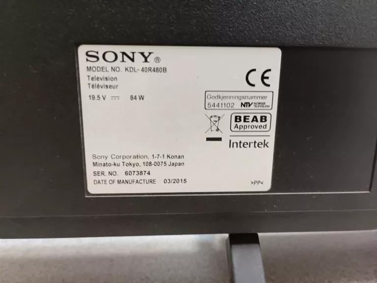 TV SONY 40" KDL-40R480B + PILOT - OPIS