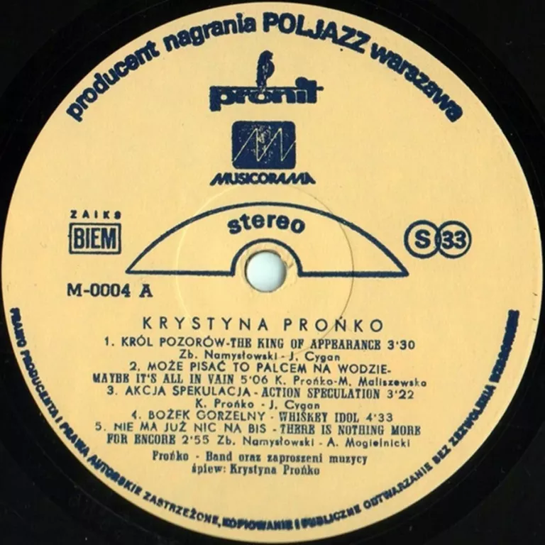 PŁYTA WINYLOWA KRYSTYNA PROŃKO WINYL 1983 JAZZ-ROCK POP-ROCK