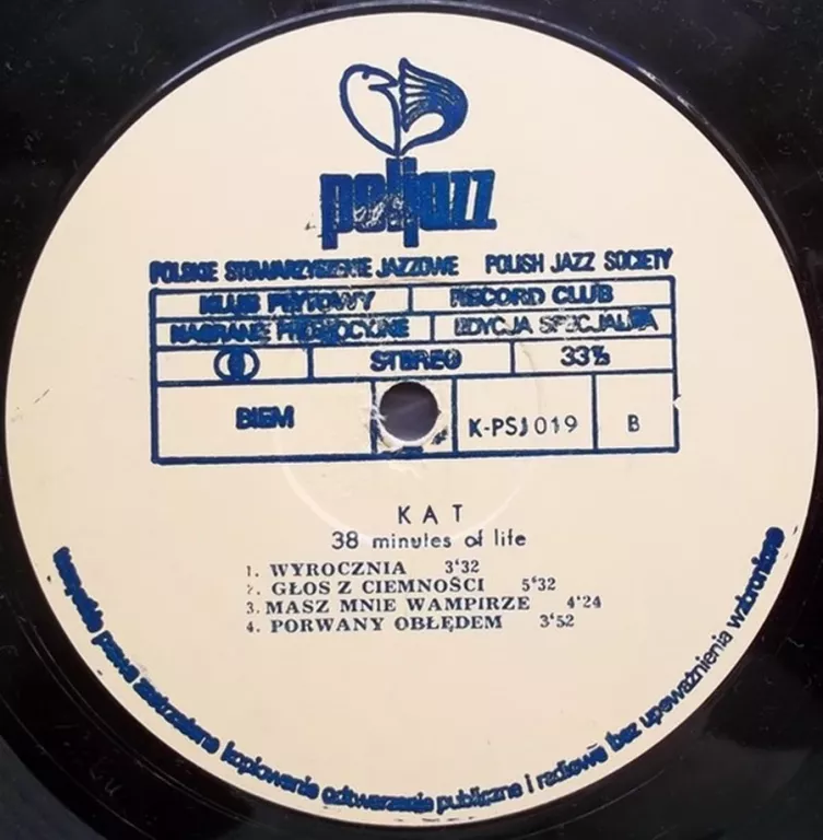 PŁYTA WINYLOWA KAT 38 MINUTS OF LIFE WINYL 1987 ROK ROCK POLJAZZ