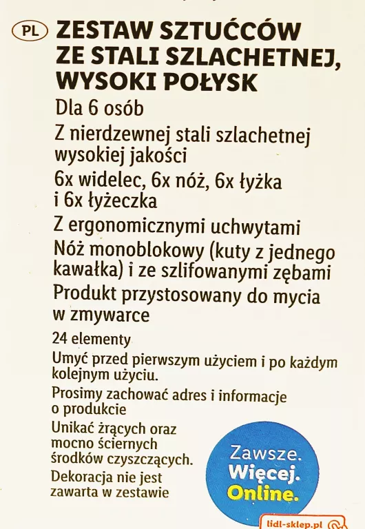 ERNESTO KOMPLET SZTUĆCÓW 6 OSÓB ZESTAW 24 ELEMENTY [