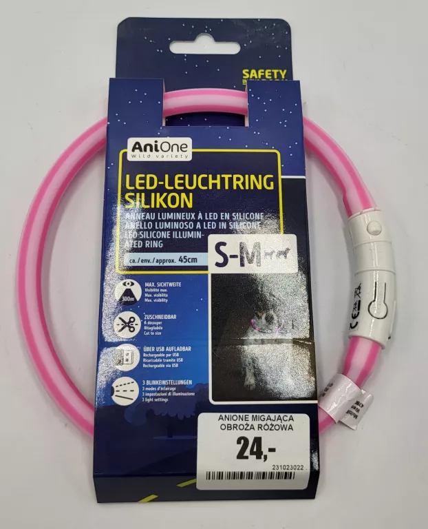OBROŻA ŚWIETLNA LED ANIONE S-M SILIKON RÓŻOWA