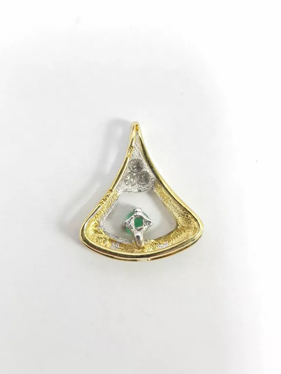 ZŁOTA ZAWIESZKA 585 ZE SZMARAGDEM 0,12CT I BRYLANTAMI 0,03CT CERTYFIKAT
