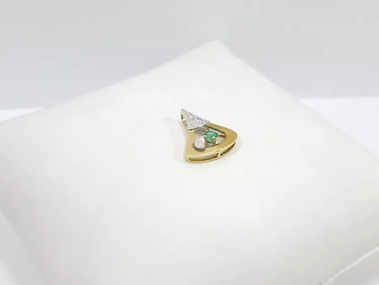 ZŁOTA ZAWIESZKA 585 ZE SZMARAGDEM 0,12CT I BRYLANTAMI 0,03CT CERTYFIKAT