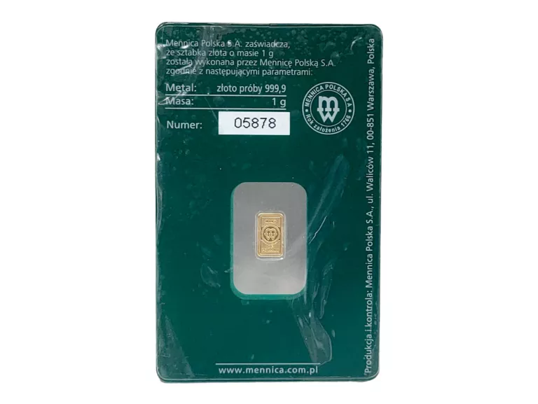 SZTABKA ZŁOTA 1 GRAM MENNICA POLSKA - AU999,9