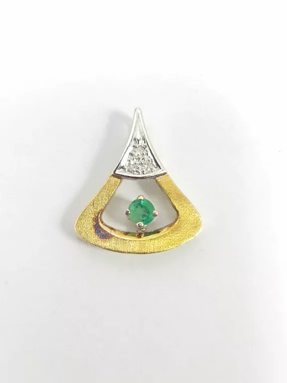 ZŁOTA ZAWIESZKA 585 ZE SZMARAGDEM 0,12CT I BRYLANTAMI 0,03CT CERTYFIKAT
