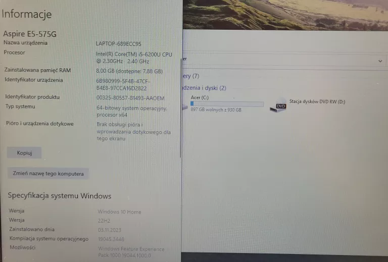 ACER ASPIRE E5-575 I5-6200U 8 GB RAM 1 TB 940MX