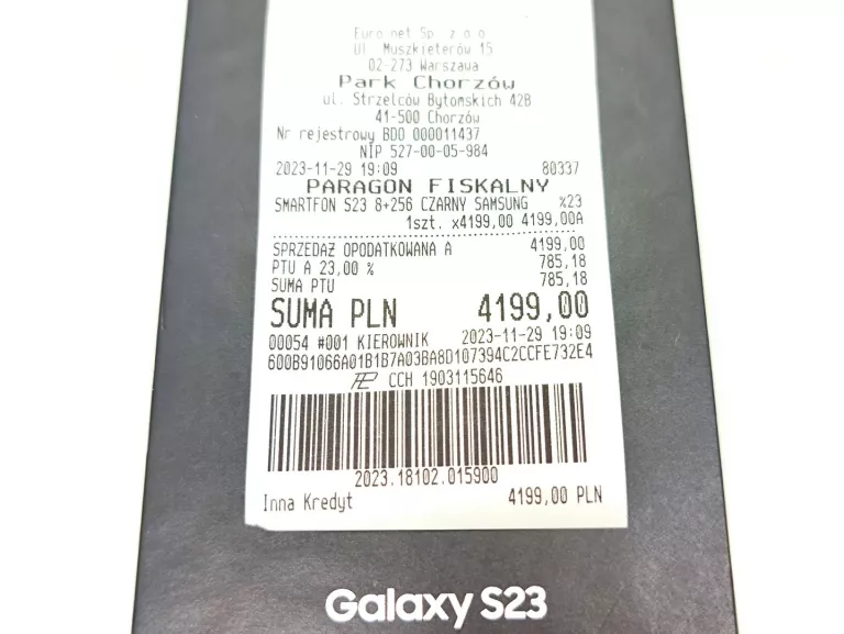 SAMSUNG GALAXY S23 5G 8/256GB CZARNY GWARANCJA