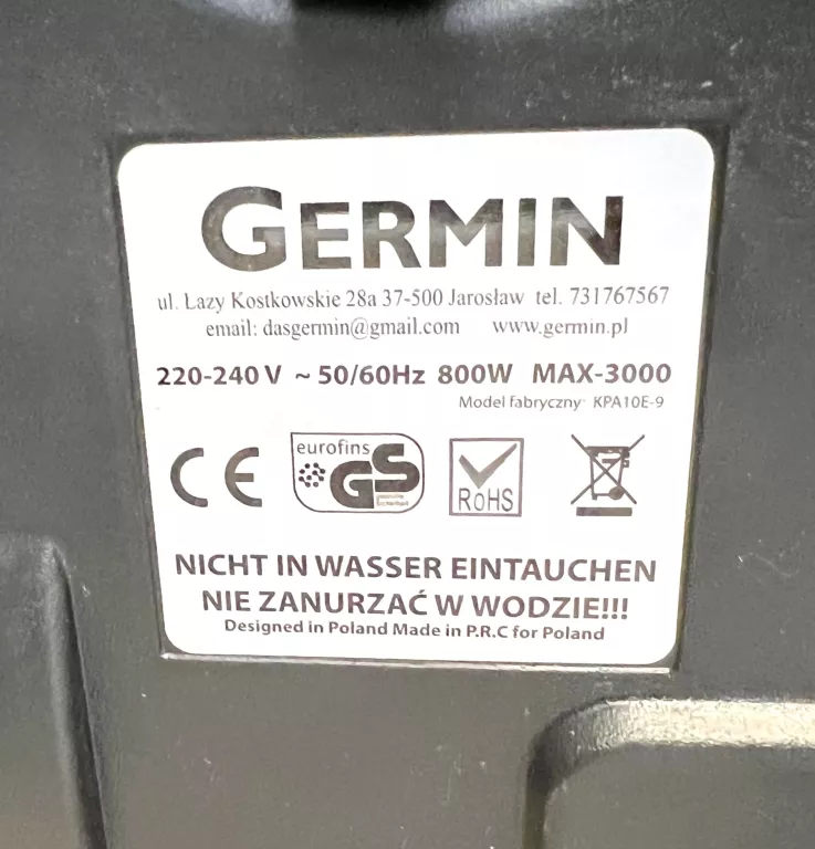 ODKURZACZ BEZWORKOWY GERMIN MAX 3000
