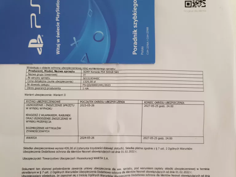 KONSOLA PS4 CUH-2216A PAD / UBEZPIECZENIE
