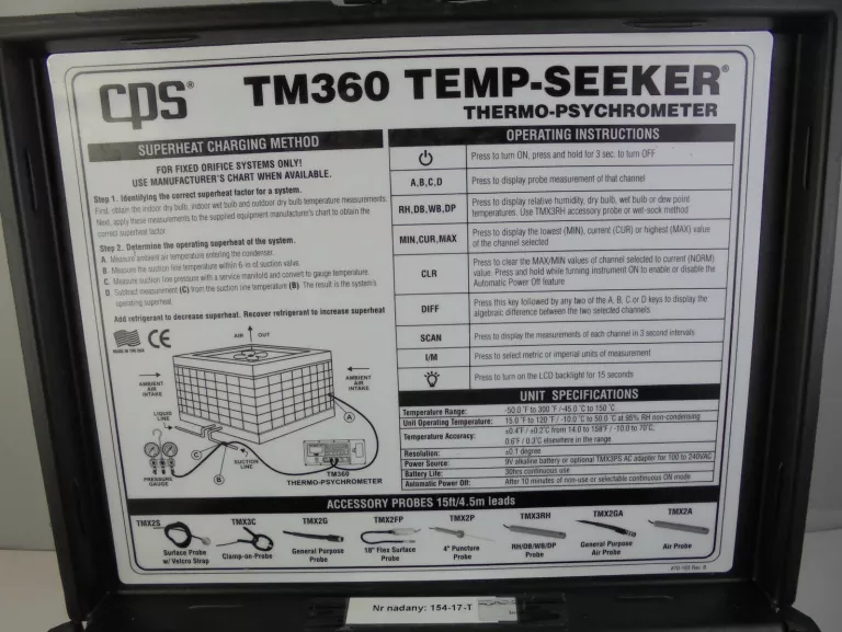 CPS TM360A 4-STANOWISKOWY TERMOPSYCHROMETR WALIZKA