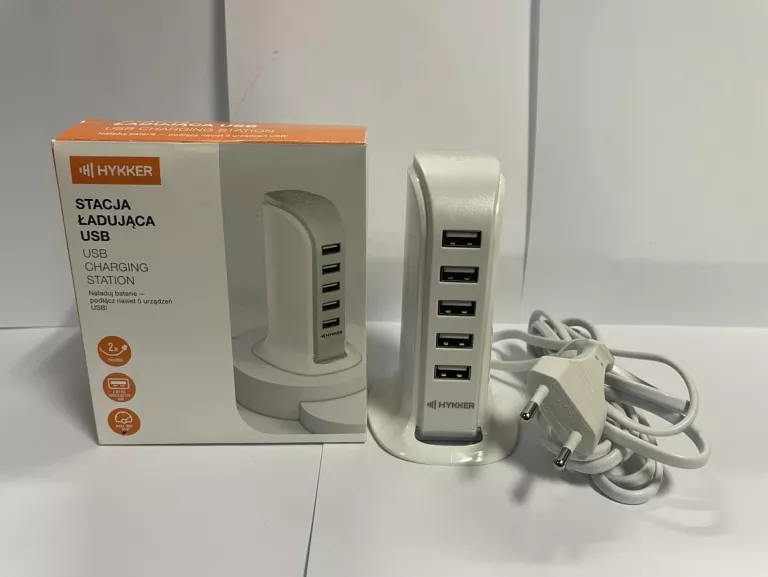 STACJA ŁADUJĄCA USB HYKKER BIAŁA 5 WEJŚĆ ZASILAJĄCYCH