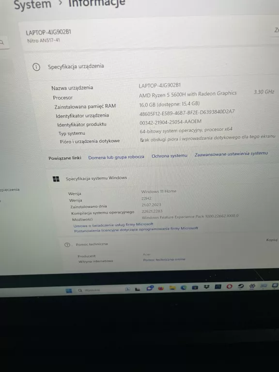 LAPTOP ACER NITRO 5 N20C2 16/512SSD