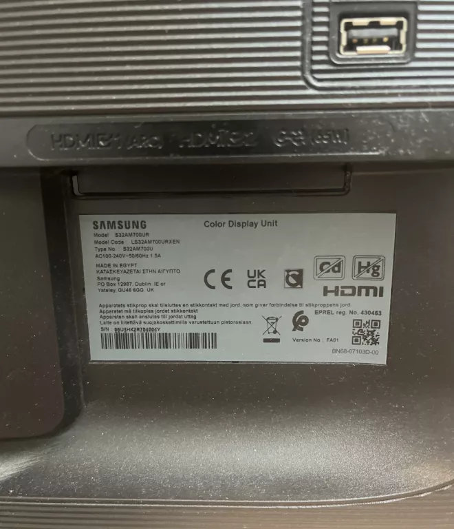 MONITOR LED SAMSUNG S32AM700UR 32 " 3840 X 2160 PX VA