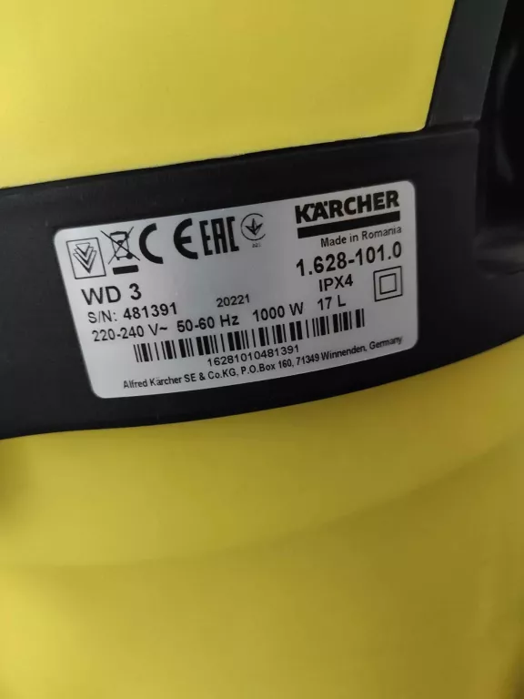 ODKURZACZ KARCHER WD 3 V-15/4/20 1.628-104.0