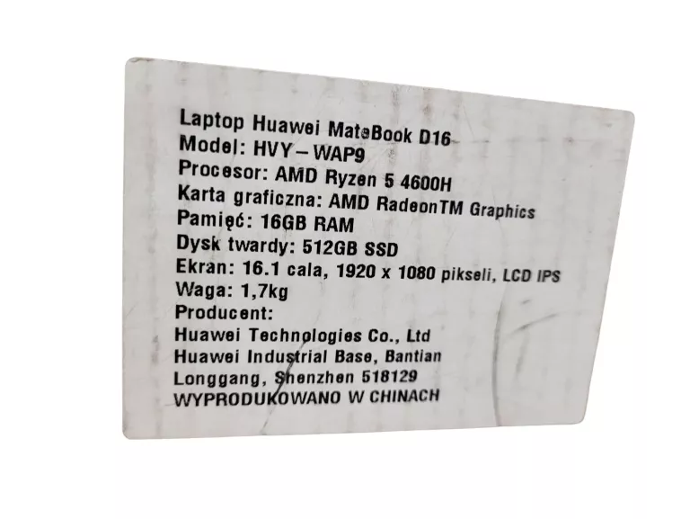 LAPTOP HUAWEI MATEBOOK D16 RYZEN 5 4600H 16/512 SSD
