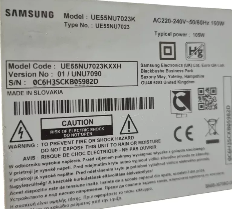 SAMSUNG UE55NU7023K 55" UHD 3840X2160 SMART WIFI HDMI YOUTUBE NETFLIX