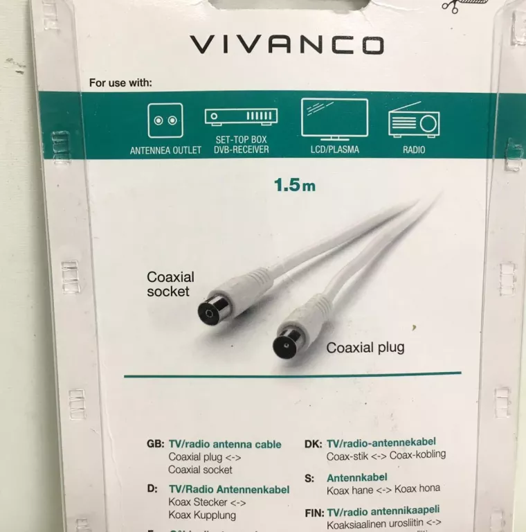 KABEL ANTENA VIVIANCO 1,5M IGŁA!