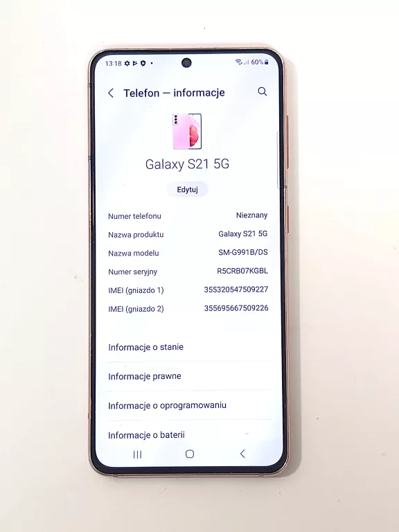 TELEFON SAMSUNG S21 5G 8/128GB + ETUI RÓŻOWY