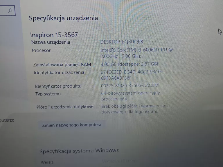 LAPTOP DELL INSPIRON 15 3567 15,6 " INTEL CORE I3 4 GB / 1000 GB