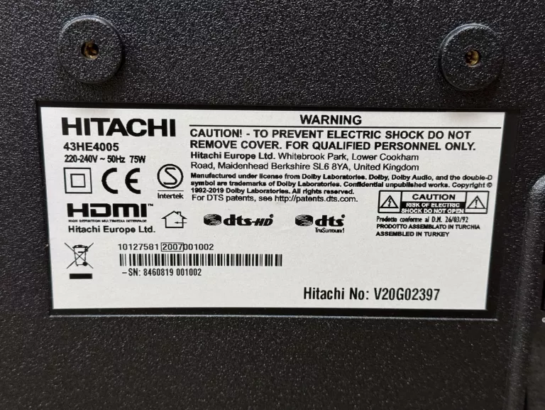 TELEWIZOR LED 43'' HITACHI 43HE4005
