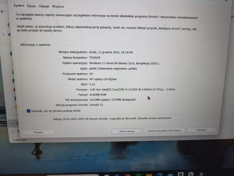 LAPTOP HP 15S-FQ2XXX 8GB/I3