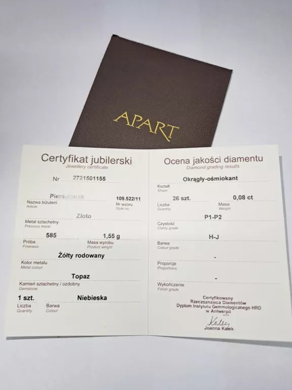 APART PIERŚCIONEK Z ŻÓŁTEGO ZŁOTA Z DIAMENTAMI I TOPAZEM PRÓBA 585