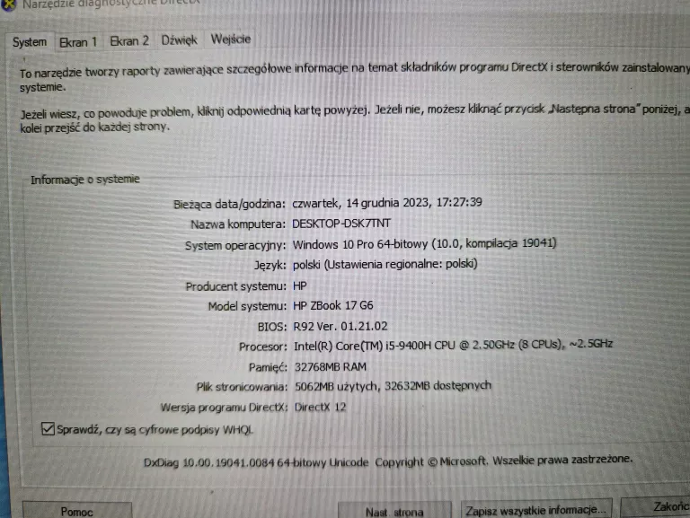 LAPTOP HP ZBOOK 17 G6 500/I5/32GB