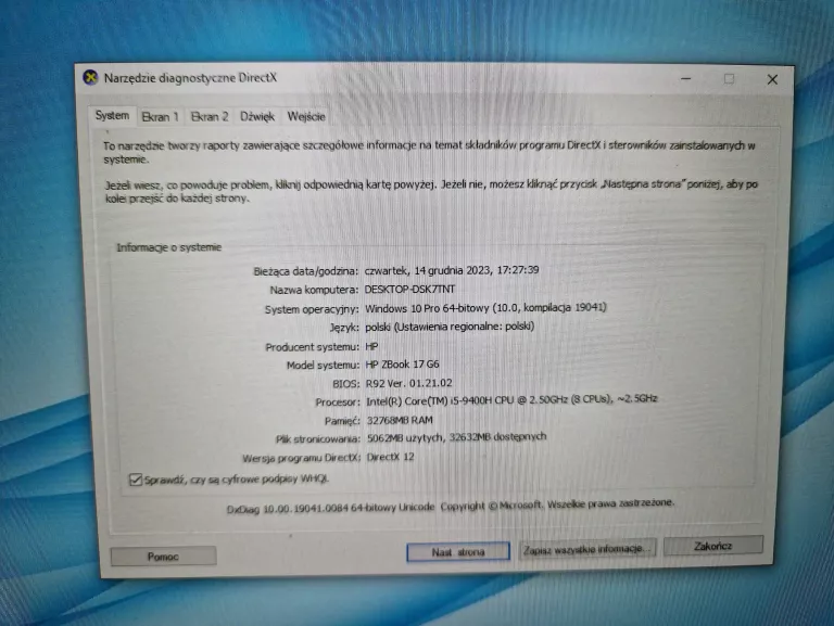 LAPTOP HP ZBOOK 17 G6 500/I5/32GB