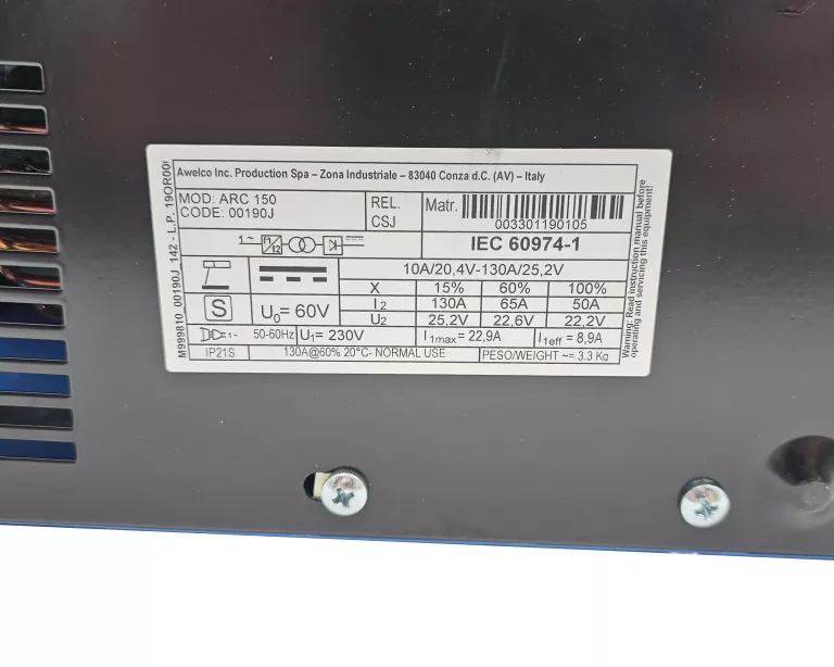 SPAWARKA INWERTOROWA AWELCO ARC 150 Z PRZYŁBICĄ