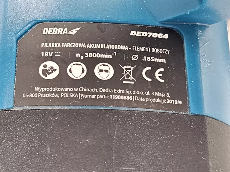PIŁA TARCZOWA DEDRA DED7064 18V 165MM 4200OBR/MIN +AKU 2.0AH +ŁADOWARKA