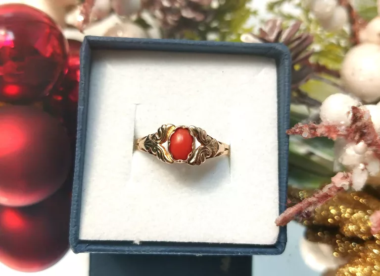 zloty-pierscionek-z-koralem-166gr-585-r17-stan-uzywany