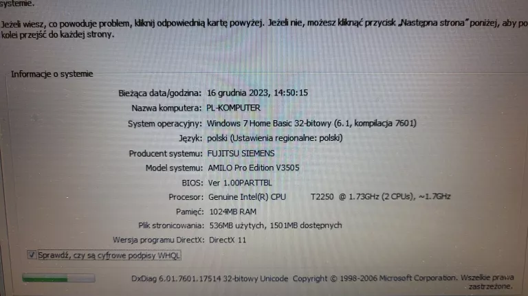 LAPTOP FUJITSU SIEMENS AMILO PRO T2250/1GB/160GB