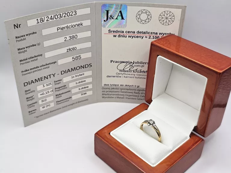 ZŁOTY PIERŚCIONEK DIAMENT - 585 14K R.14 2,38G - NA PREZENT