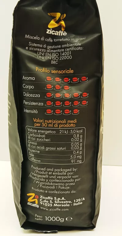 KAWA ZIARNISTA ARABICA ZICAFFE KAWA ZICAFFE BLACK OF ITALY 1000 G