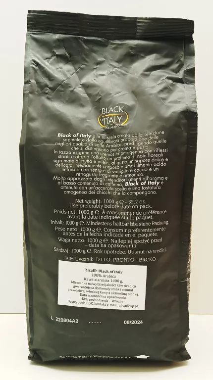KAWA ZIARNISTA ARABICA ZICAFFE KAWA ZICAFFE BLACK OF ITALY 1000 G
