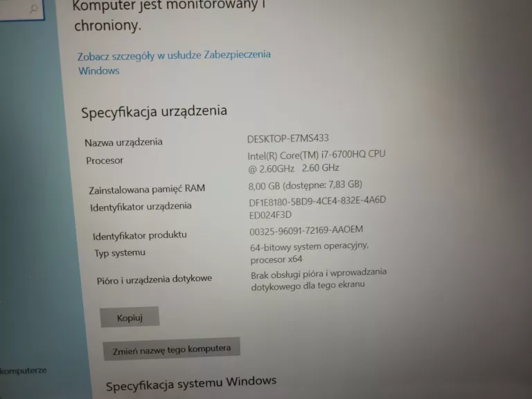 LAPTOP LENOVO IDEAPAD Y700-15ISK I7-6700HQ 8GB