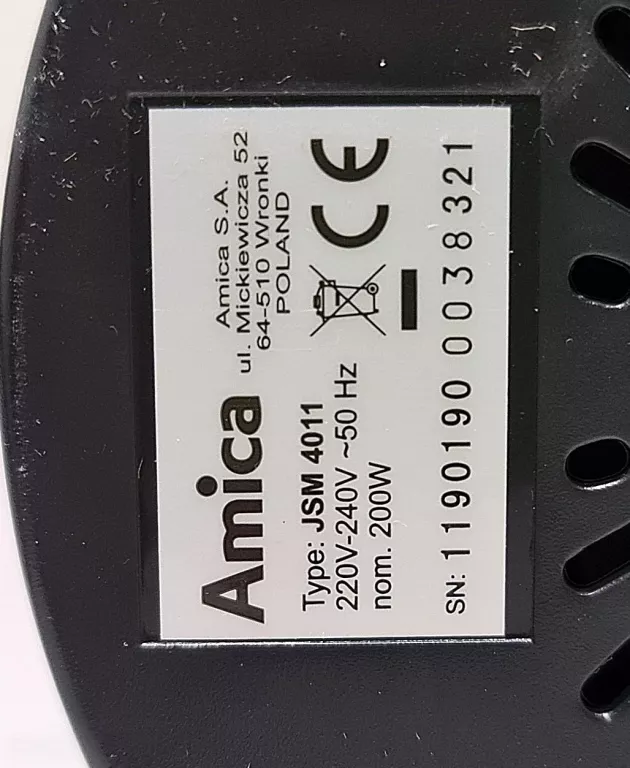 WYCISKARKA WOLNOOBROTOWA AMICA JSM4011 200W KOMPLET, IGIEŁKA!
