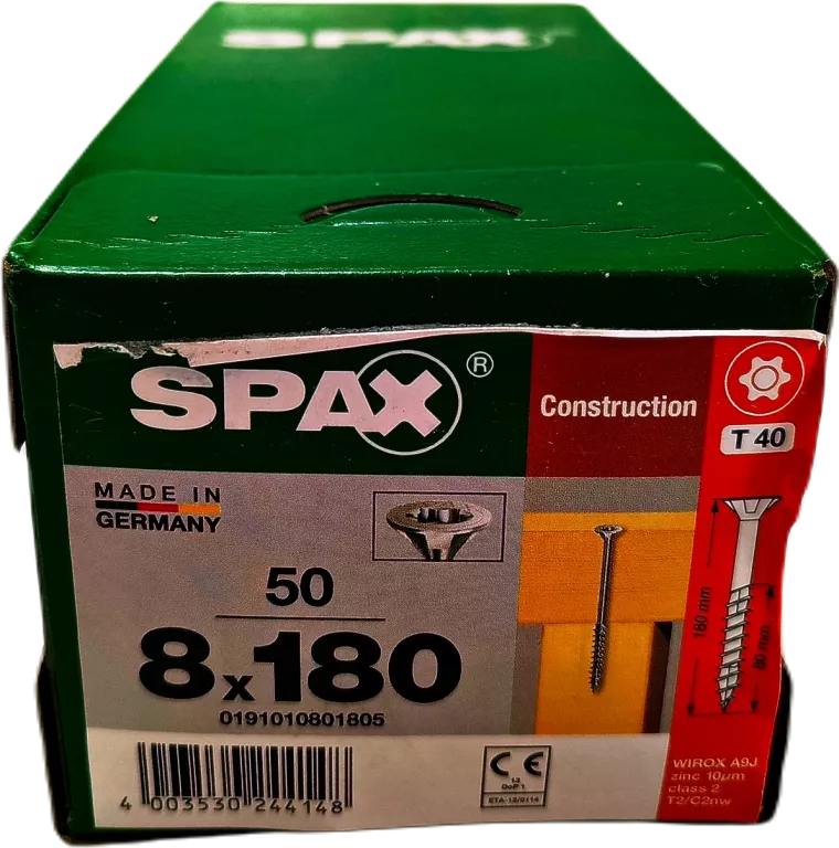 WKRĘTY UNIWERSALNE DO DREWNA 8 X 180MM SPAX WIROX BIT T-40 STOŻEK 50SZT