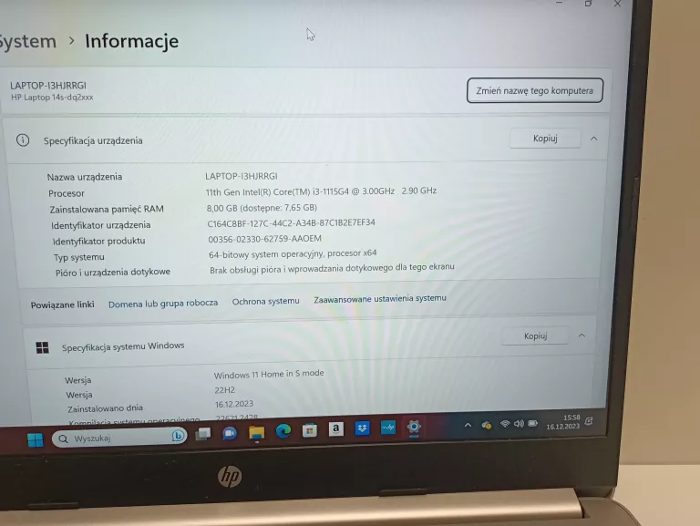 LAPTOP 14 HP 14S-DQ2009NW (256GB SSD/8GB/I3 11GEN