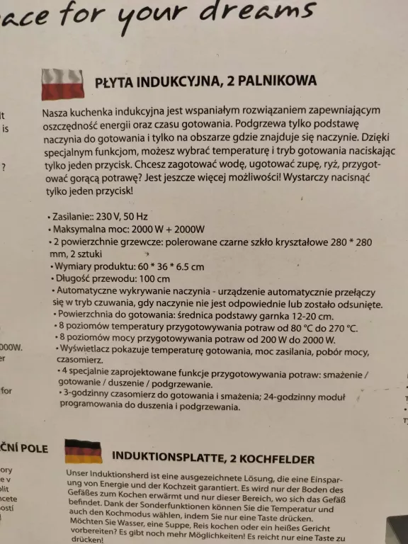 KUCHENKA PRZENOŚNA INDUKCYJNA ESPERANZA EKH008 KPL