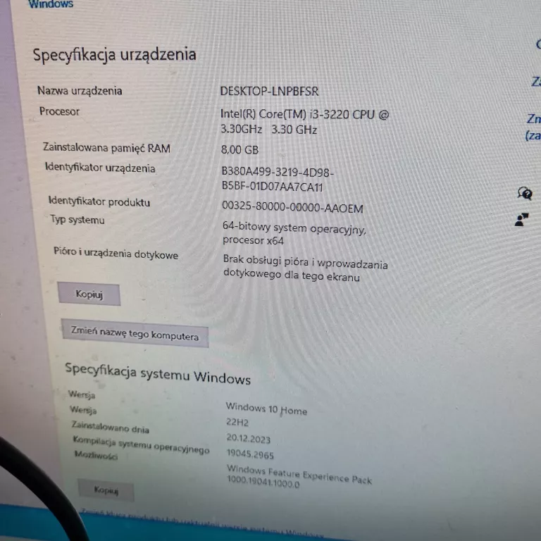 KOMPUTER DELL OPTIPLEX D07D 8GBRAM/SSD256/I3-3220