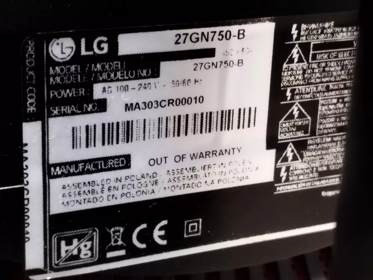 MONITOR LG ULTRAGEAR 27GN750-B 27'' LED IPS 1920X1080PX 240HZ