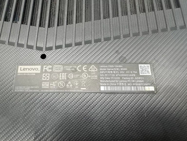 LAPTOP LENOVO Y-520-15IKBN 16GB/256GB+1T/I7-7700HQ/W10 OKAZJA SPRAWDŹ!